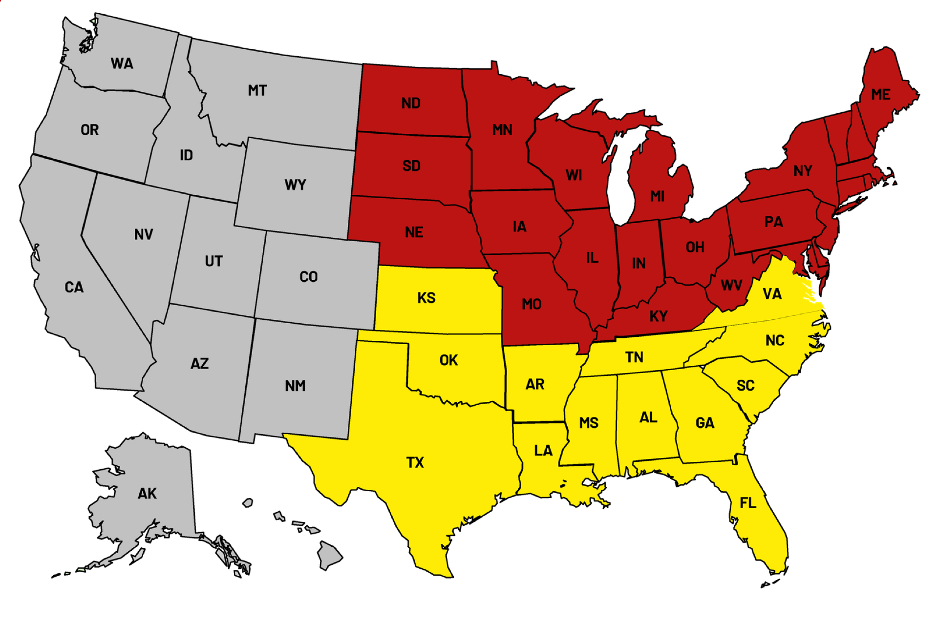 Interlift U.S. technical service coverage map with three regional zones.